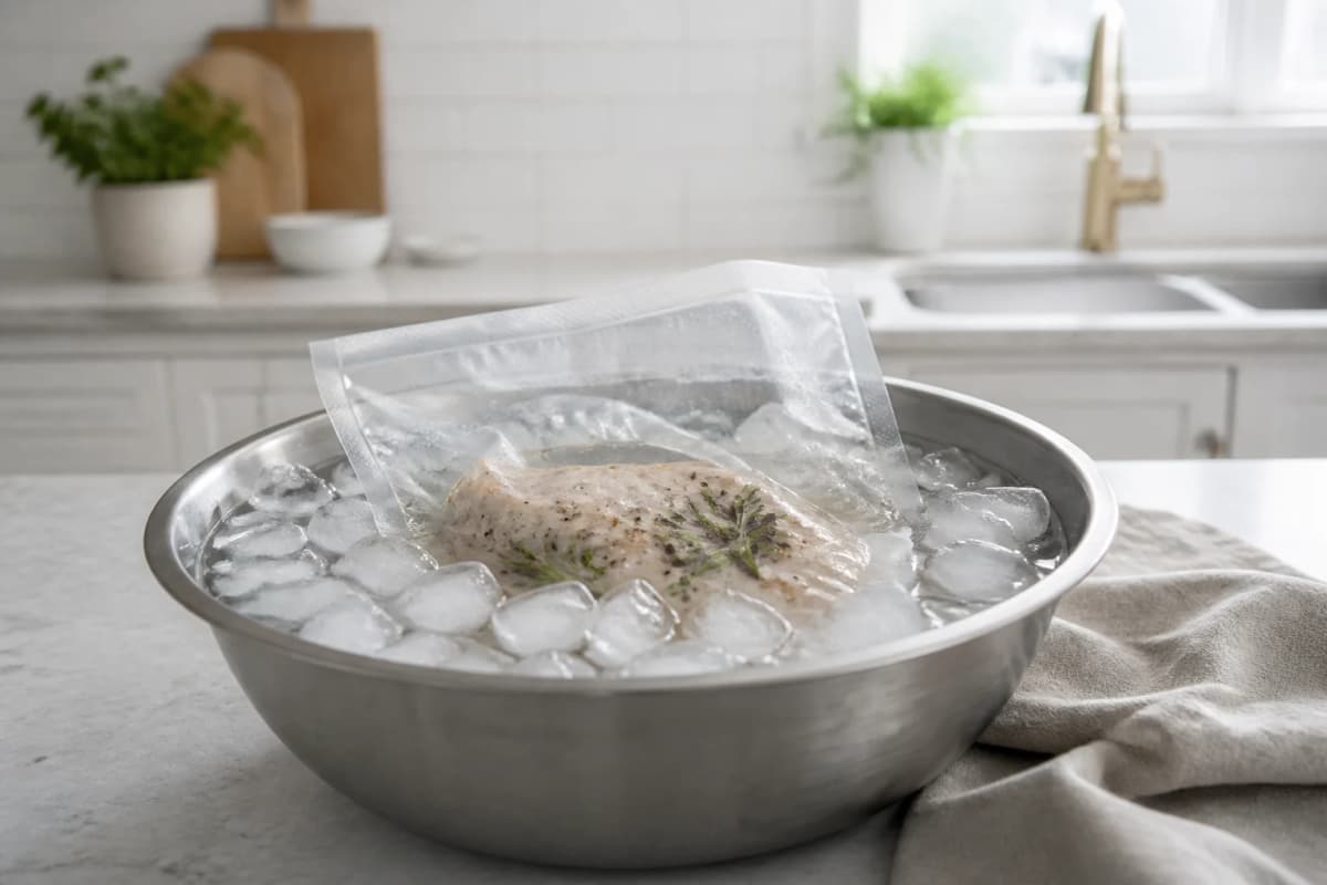 Pose, vakuum og placering – redaktionel illustration til sous vide-guide