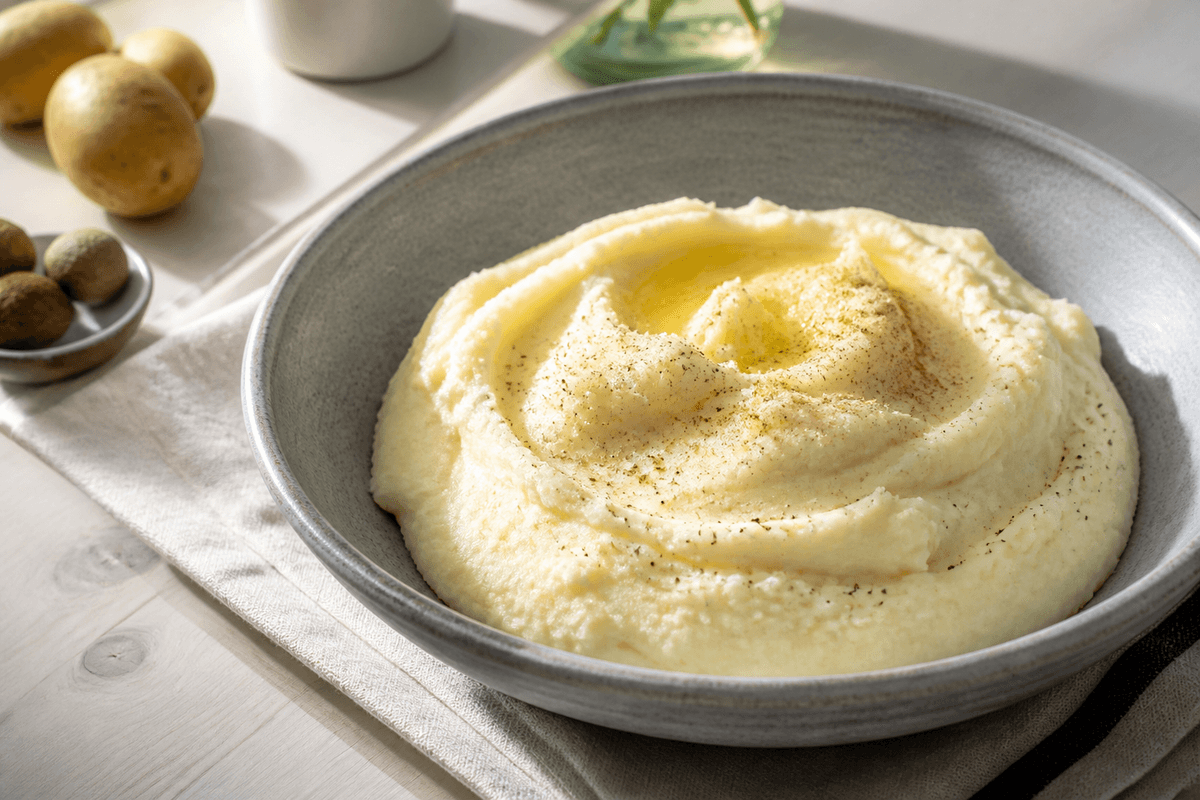 Kartoffelmos anrettet i Madblikkets lyse nordiske billedstil