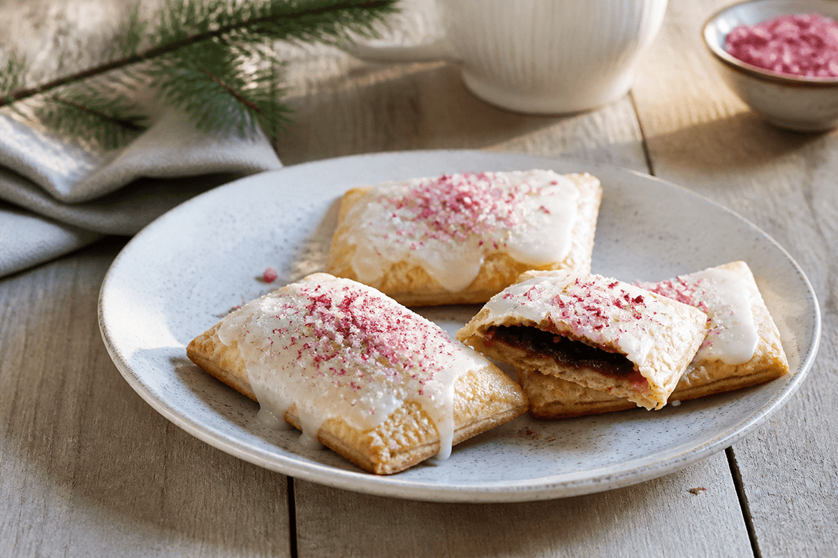 Jule-poptarts anrettet i Madblikkets lyse nordiske billedstil