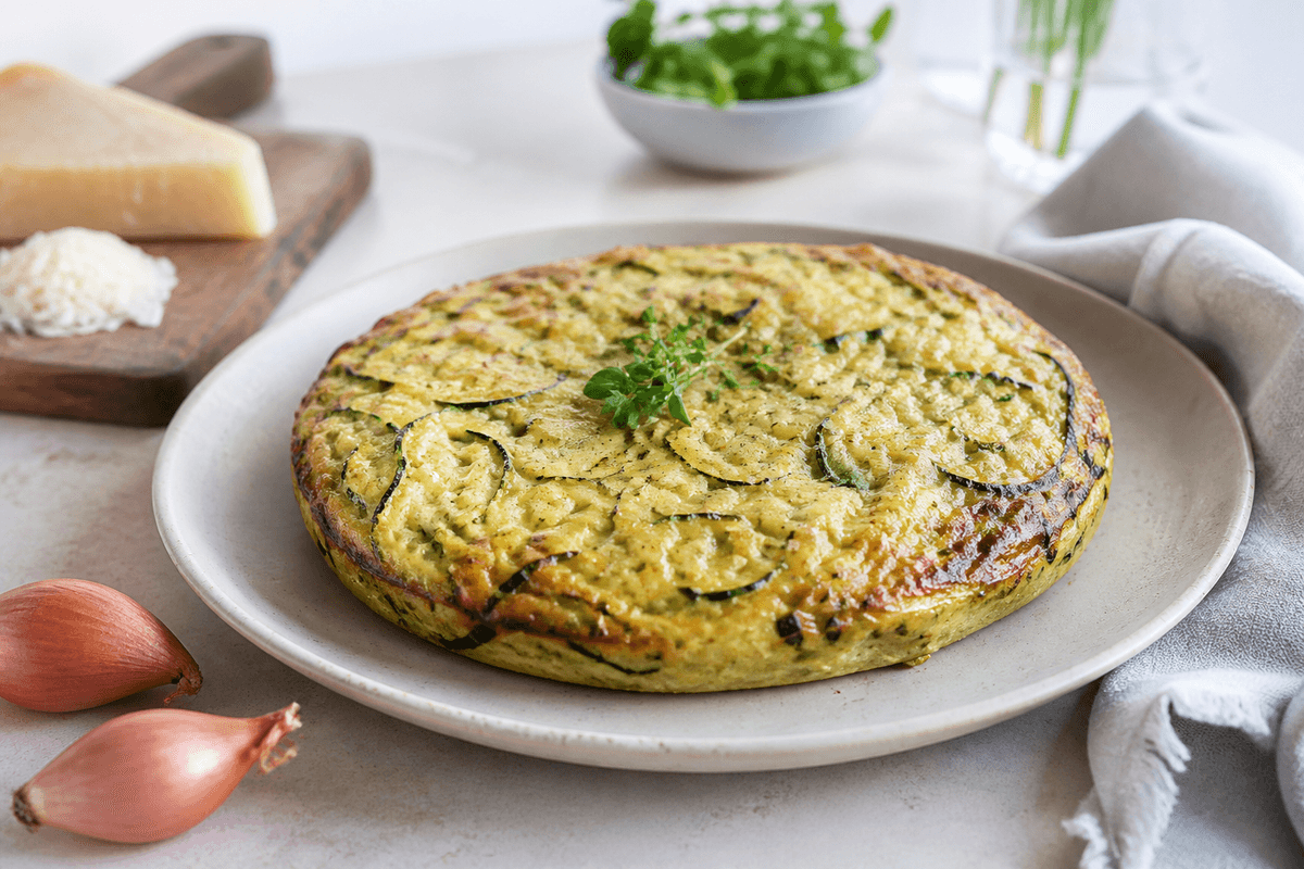 Frittata med squash anrettet i Madblikkets lyse nordiske billedstil