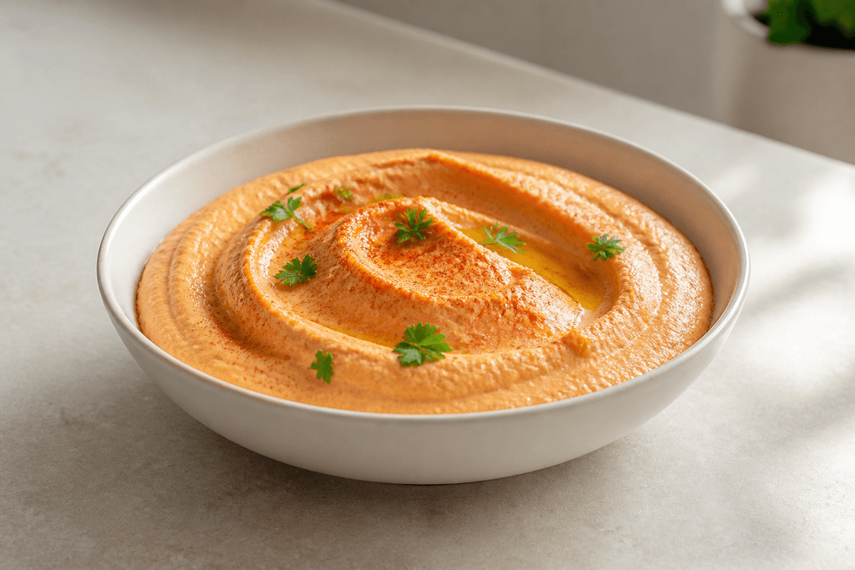 Linsehummus anrettet i Madblikkets lyse nordiske billedstil
