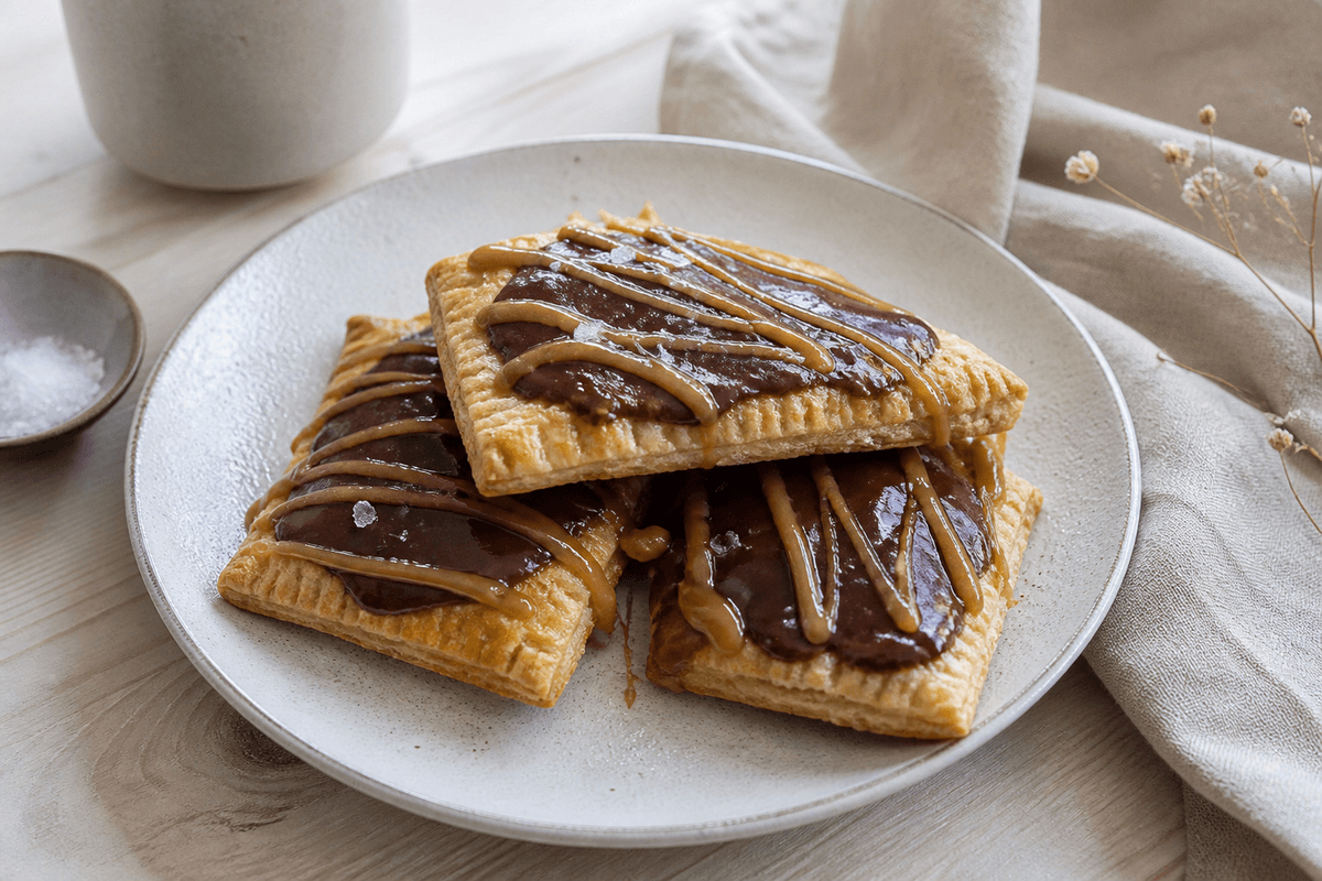 Pop Tarts med saltkaramel og chokolade anrettet i Madblikkets lyse nordiske billedstil