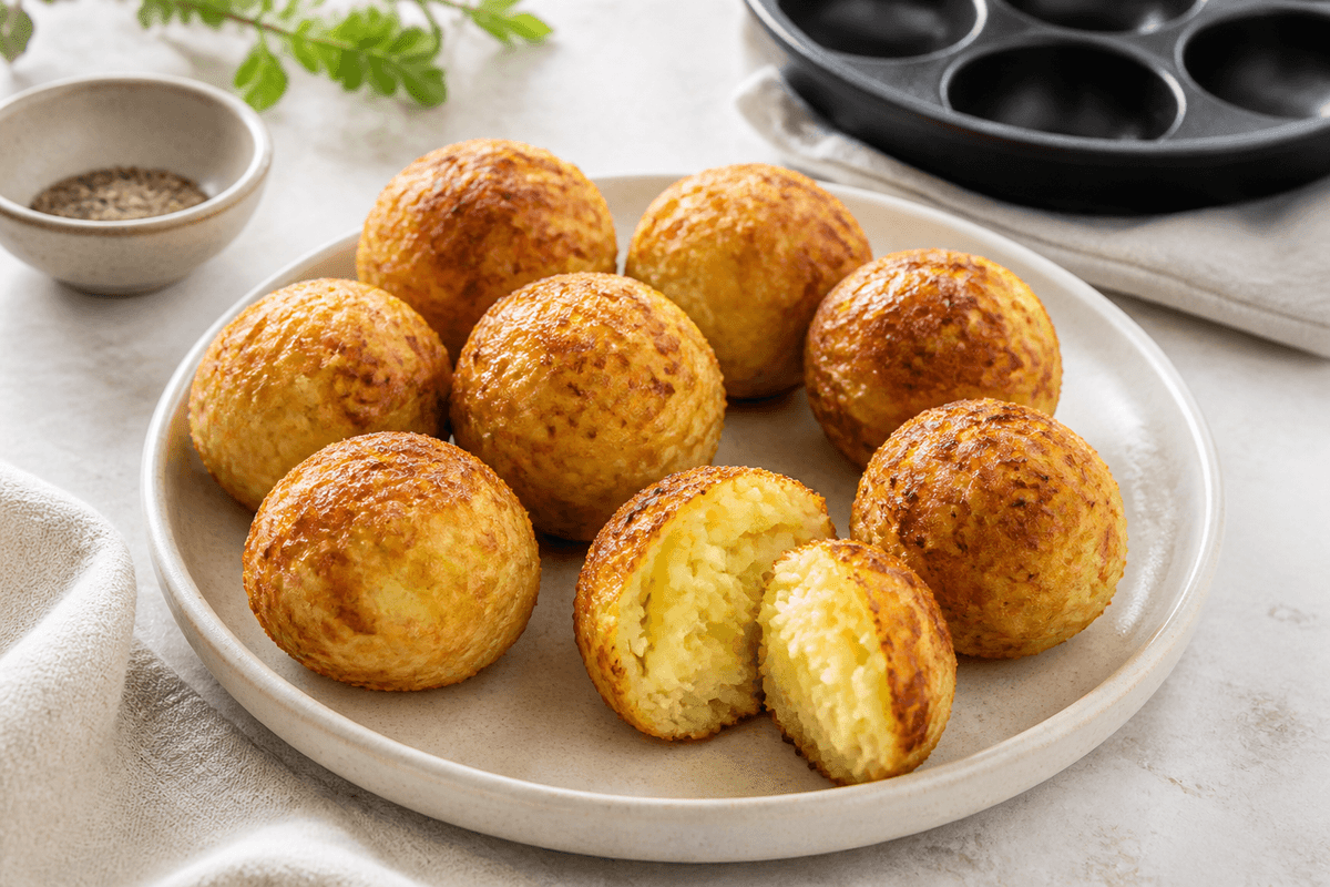 Rösti - lavet i æbleskivepanden anrettet i Madblikkets lyse nordiske billedstil