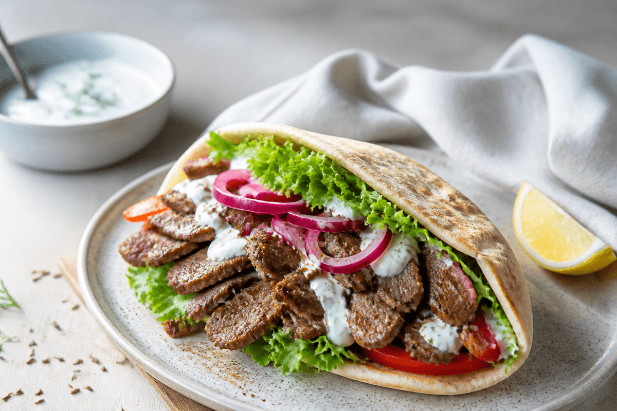 Kebab shawarma anrettet i Madblikkets lyse nordiske billedstil