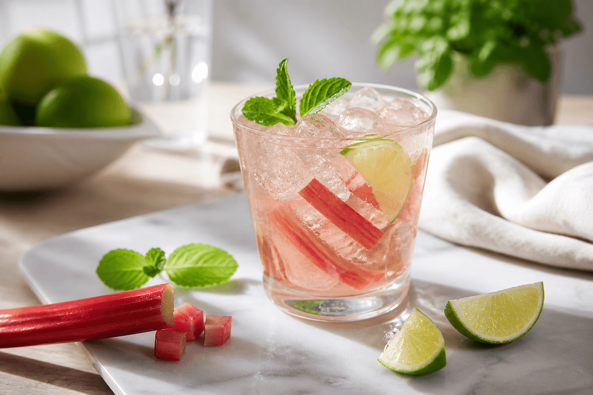 Rabarber Mojito anrettet i Madblikkets lyse nordiske billedstil