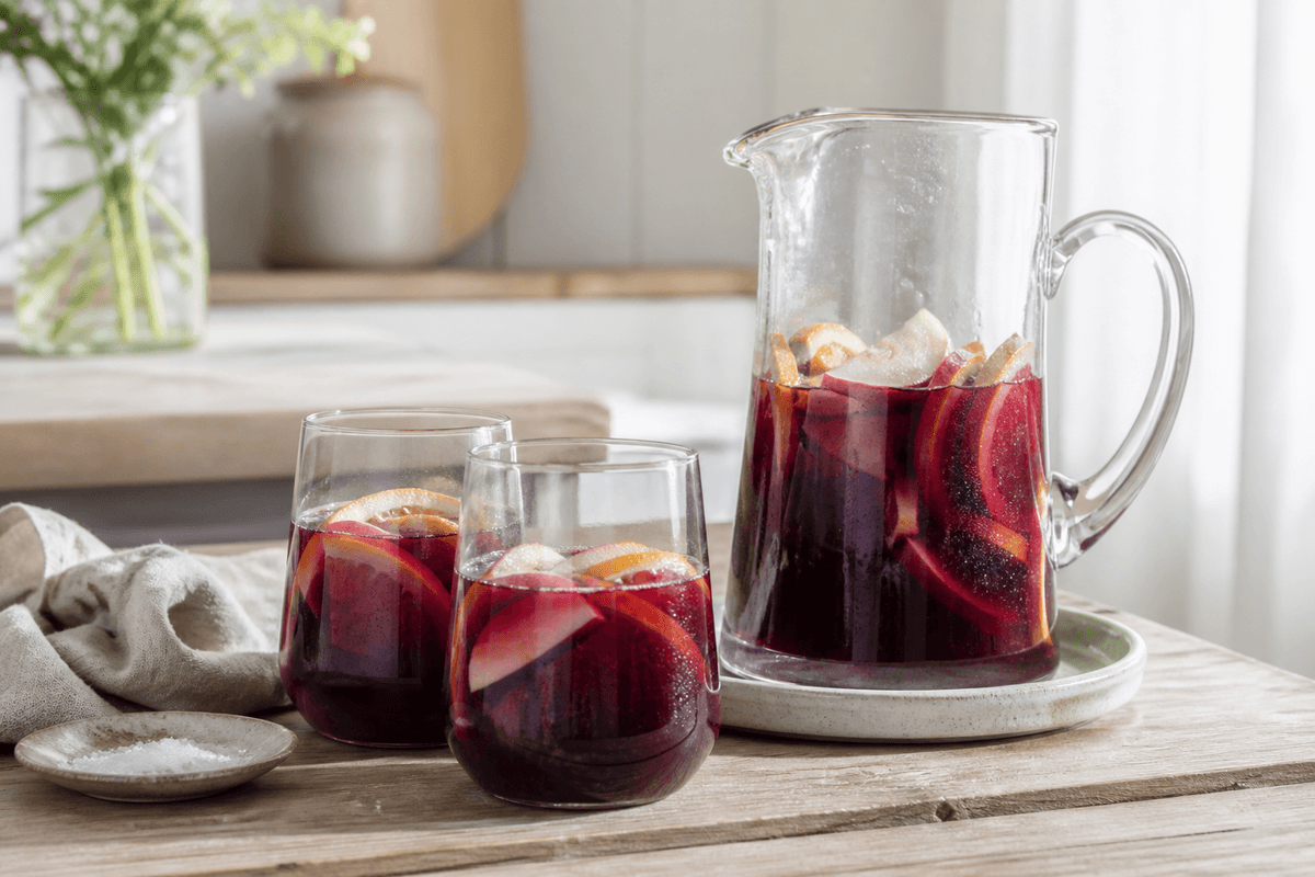 Sangria anrettet i Madblikkets lyse nordiske billedstil