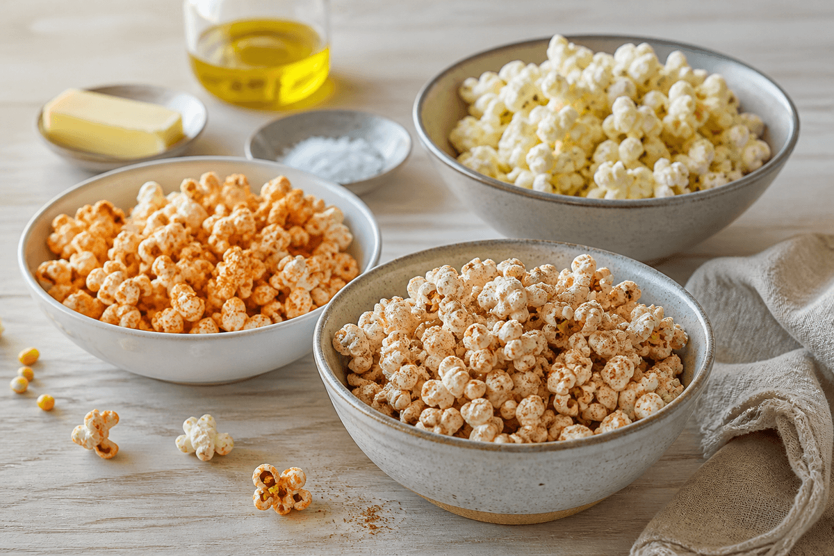 Popcorn opskrifter - 3 skønne varianter anrettet i Madblikkets lyse nordiske billedstil