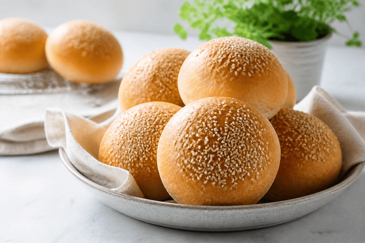 Burgerboller anrettet i Madblikkets lyse nordiske billedstil