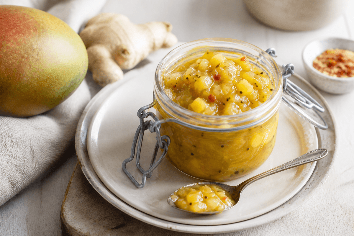 Mango Chutney anrettet i Madblikkets lyse nordiske billedstil