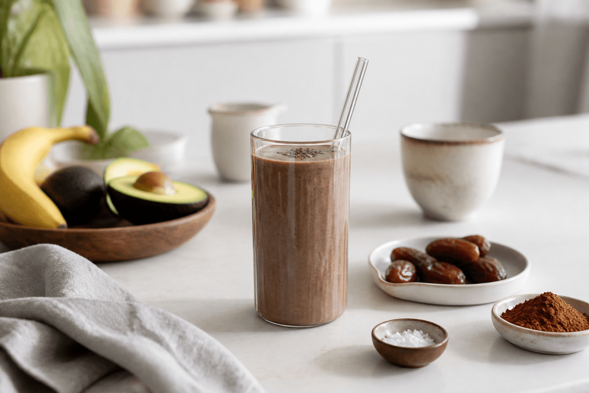 Sund Chokolade Smoothie anrettet i Madblikkets lyse nordiske billedstil