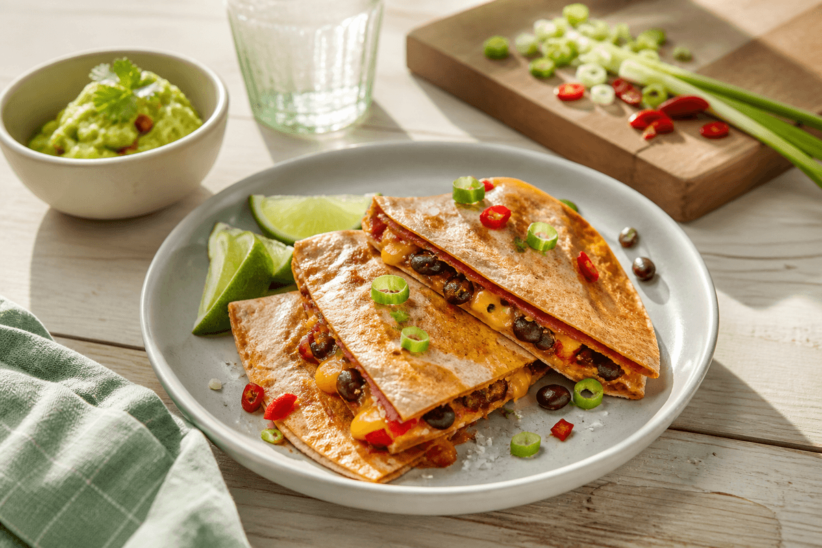 Quesadillas med Chili anrettet i Madblikkets lyse nordiske billedstil