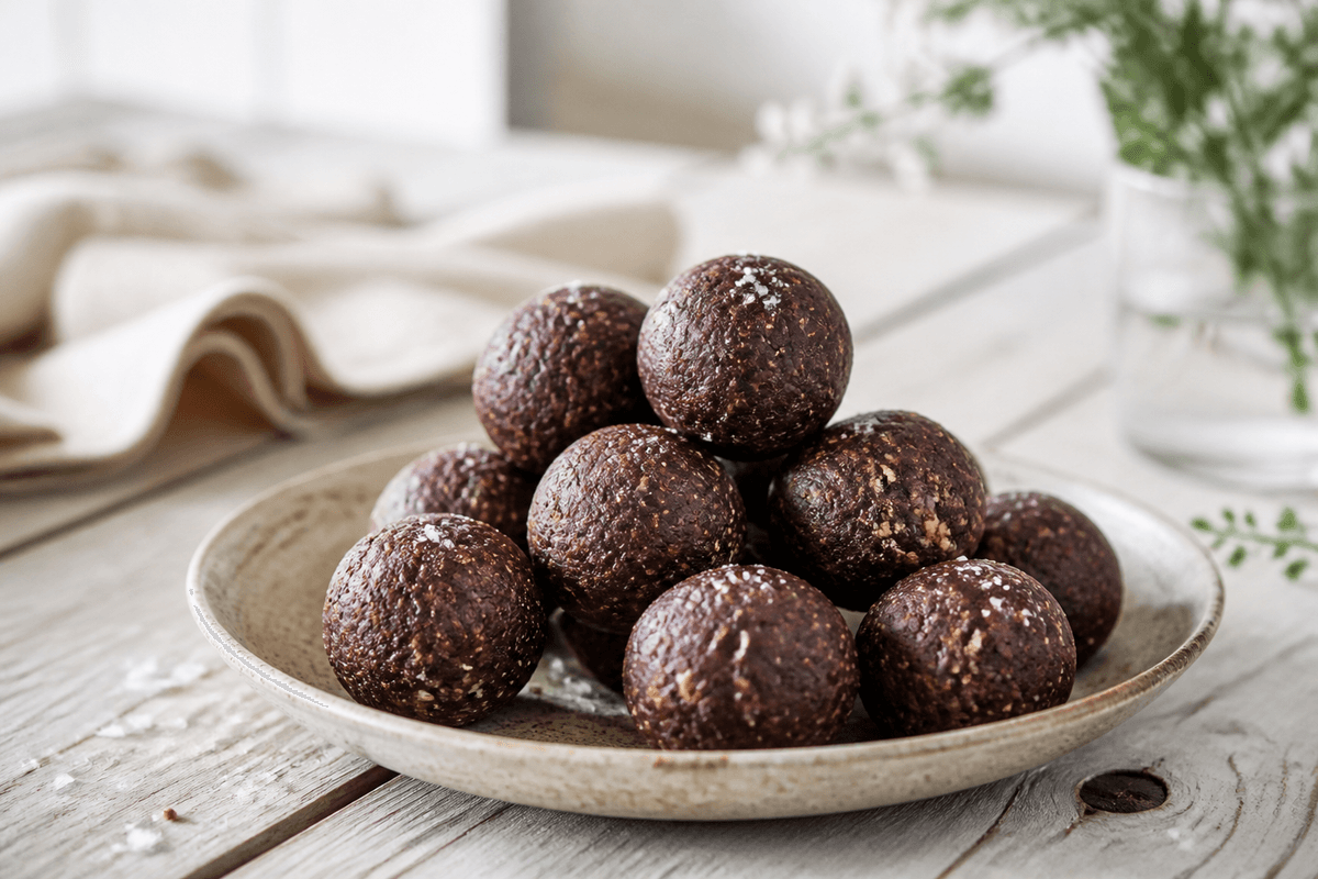 Super Food Snackkugler anrettet i Madblikkets lyse nordiske billedstil