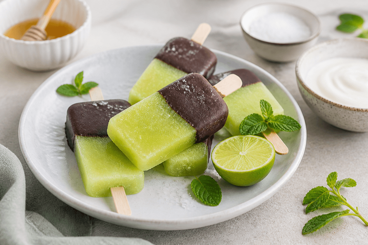Grønne sunde melon is anrettet i Madblikkets lyse nordiske billedstil