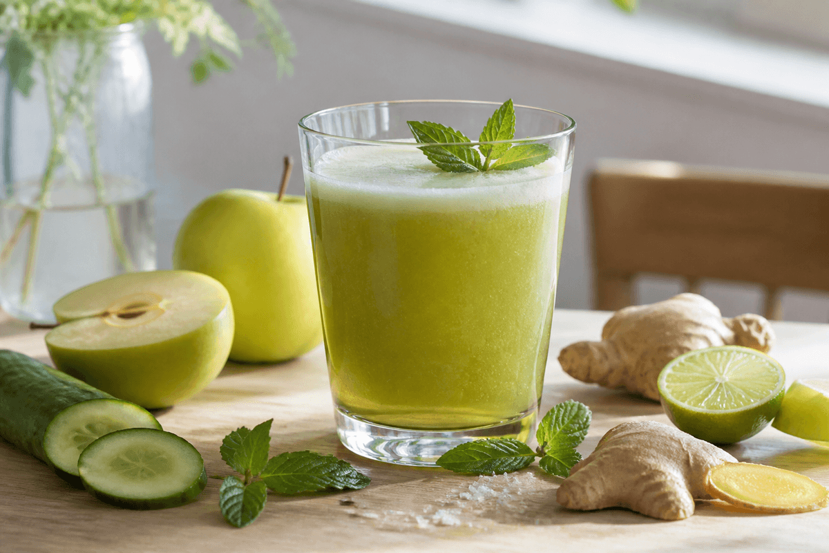 Æble mynte juice anrettet i Madblikkets lyse nordiske billedstil