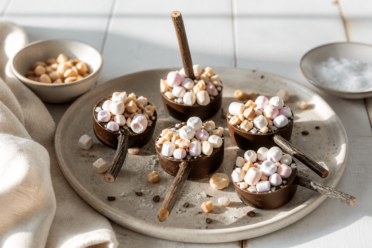 Chokoladepinde anrettet i Madblikkets lyse nordiske billedstil