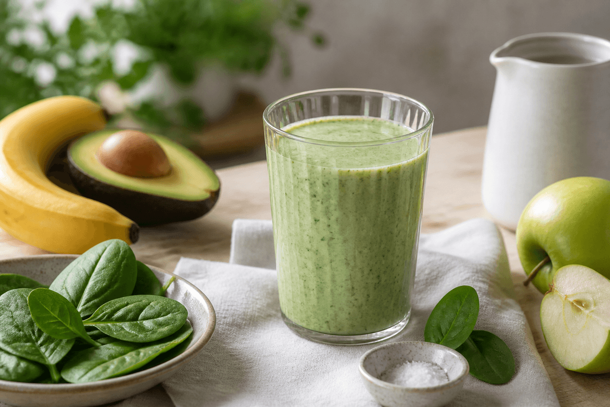Spinat Smoothie anrettet i Madblikkets lyse nordiske billedstil