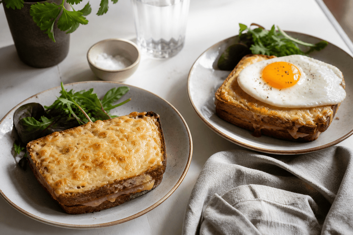 Croque Monsieur og Croque Madame anrettet i Madblikkets lyse nordiske billedstil