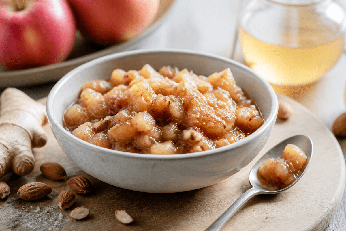 Æble-mandel chutney anrettet i Madblikkets lyse nordiske billedstil