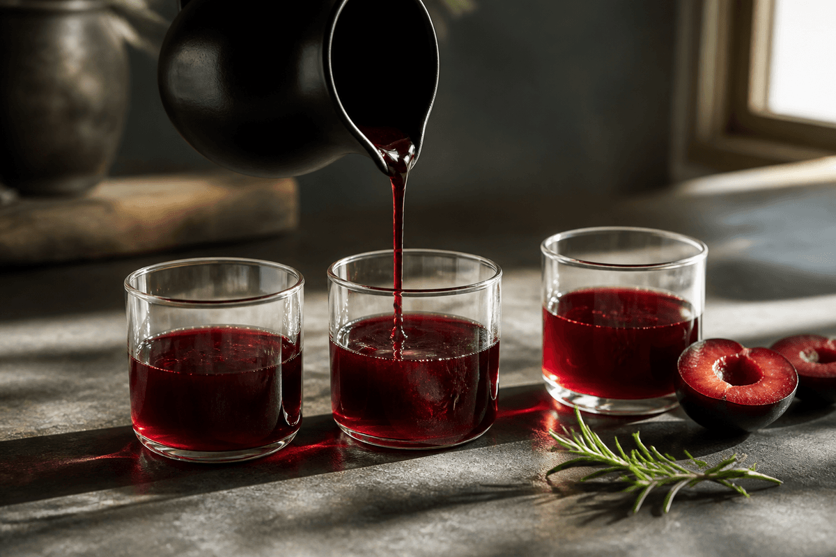 Blommesirup med vanilje, rosmarin og citron anrettet i Madblikkets lyse nordiske billedstil med rettens vigtigste råvarer tydeligt synlige
