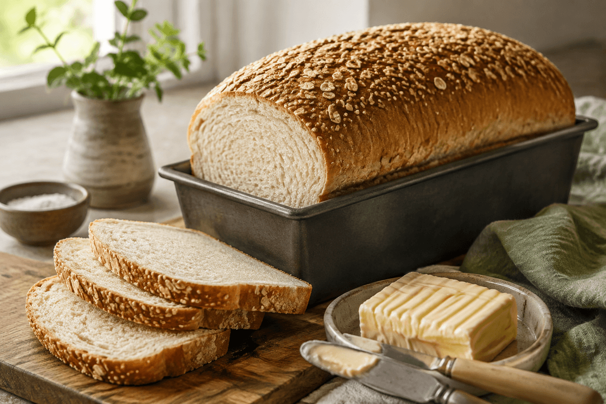 Højt franskbrød med sesam, havre, gylden skorpe og fin blød krumme