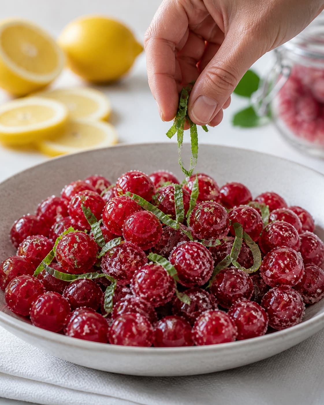 Glossy whole rysteribs finished with fine ribbons of fresh mint under tilberedningen af rysteribs
