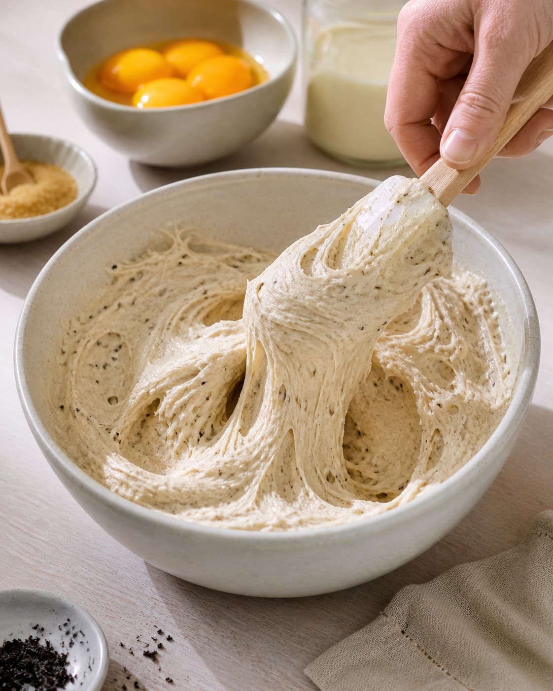 Cold liquorice ice cream base churning into dense smooth soft serve texture under tilberedningen af lakrids is
