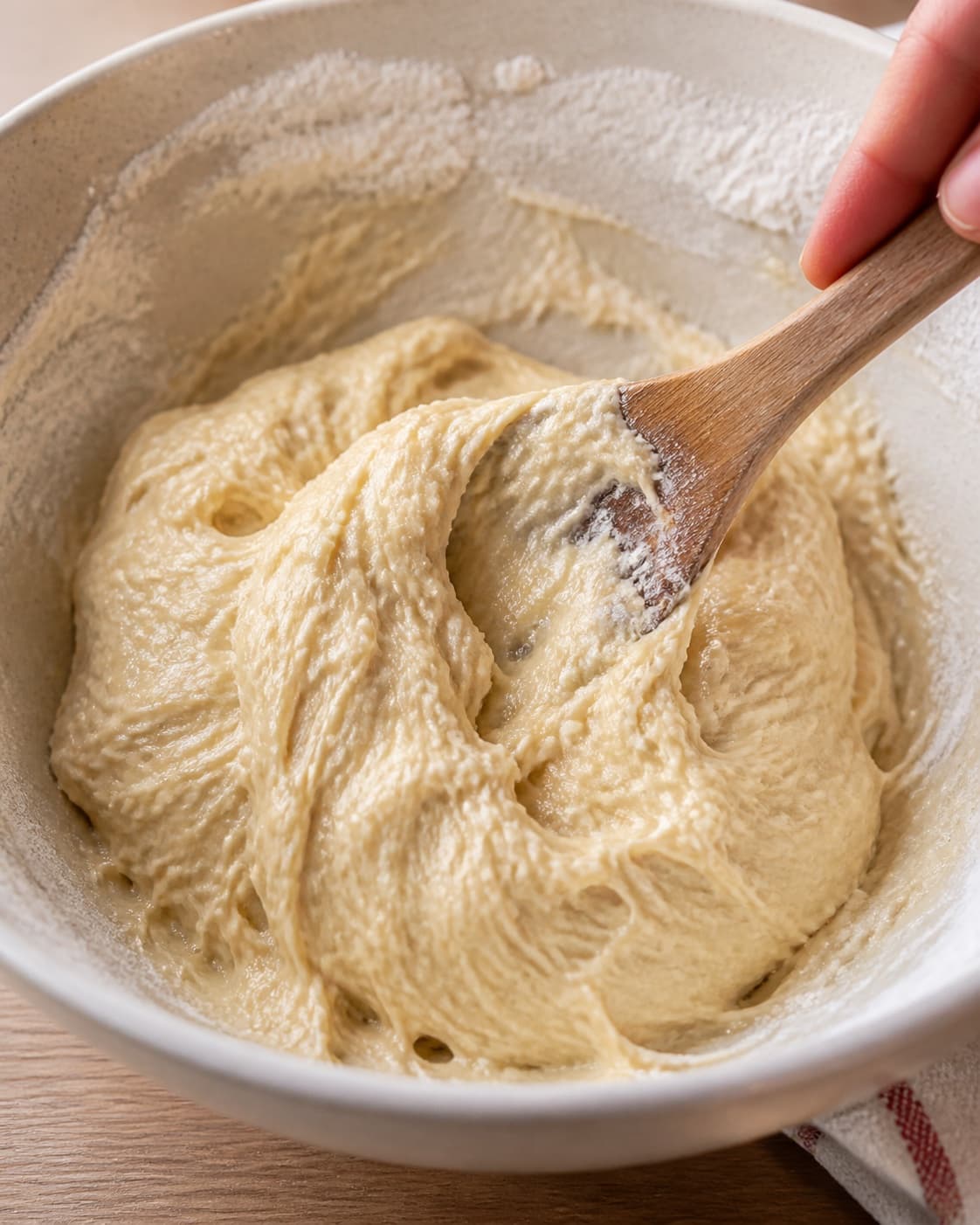 Saffron infused milk being mixed with flour yeast sugar egg butter cardamom and salt under tilberedningen af luciabrød