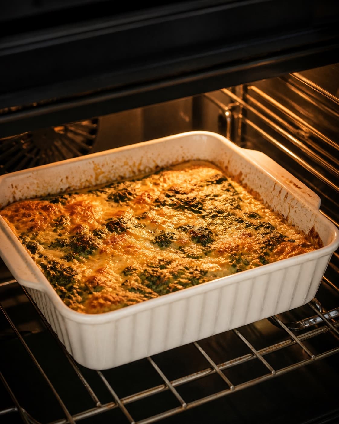 Salmon spinach lasagne baking until bubbling with a deep golden cheese crust under tilberedningen af lakselasagne med spinat