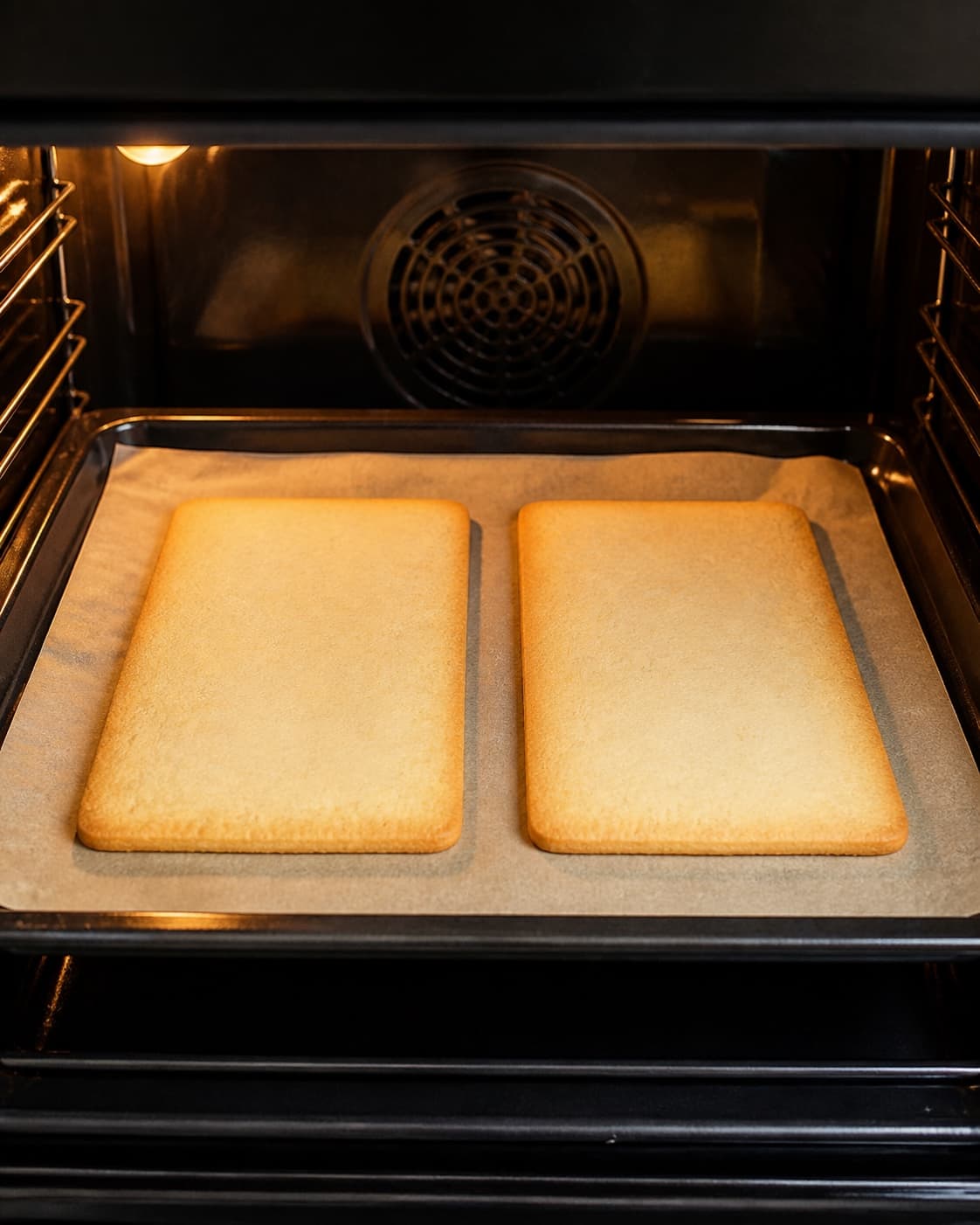 Matching shortcrust rectangles baking flat until evenly pale golden at the edges under tilberedningen af hindbærsnitter