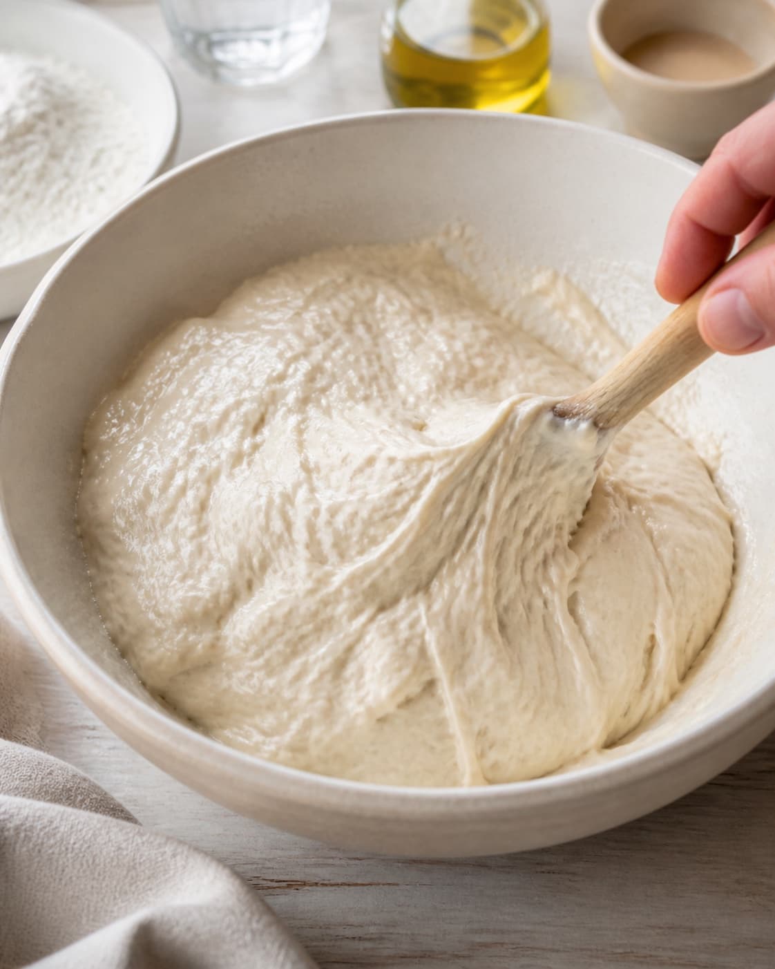Wheat flour water yeast sugar olive oil and salt mixed into soft pita dough under tilberedningen af pitabrød