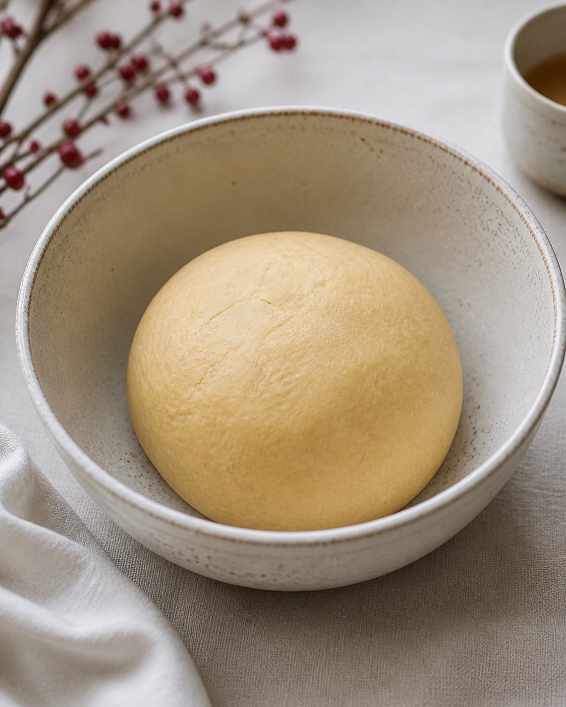 One bowl of uniform pale firm cookie dough, no jam shaped balls baking tray or baked cookies under tilberedningen af småkager med marmelade