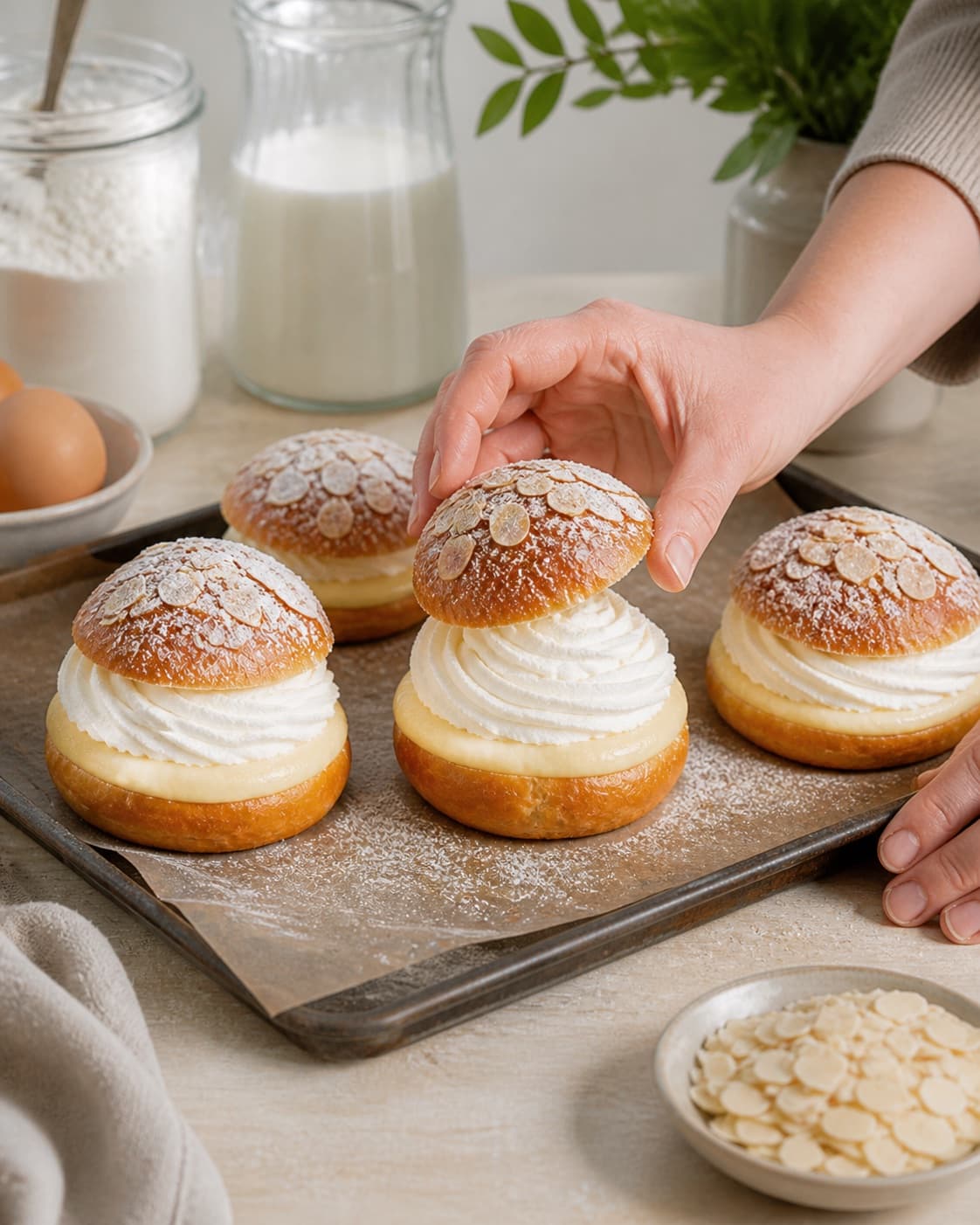 klassiske fastelavnsboller med flødeskum og creme baking until golden with a visibly set centre under tilberedningen af klassiske fastelavnsboller med flødeskum og creme