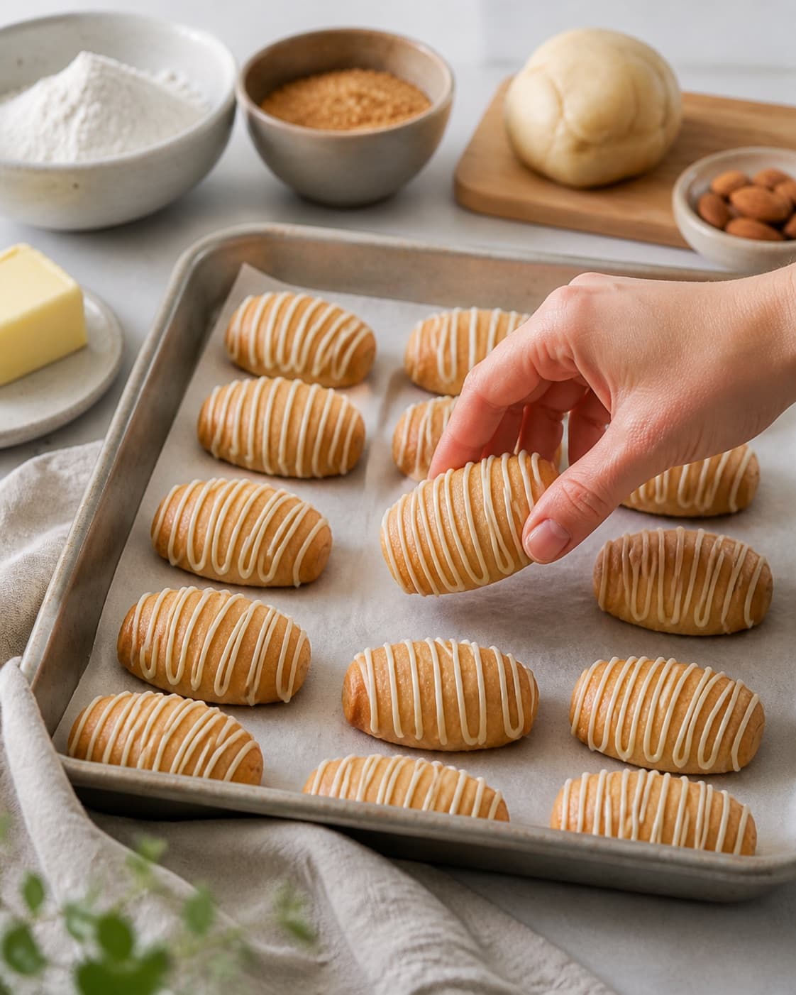 kransekagestykker baking until golden with a visibly set centre under tilberedningen af kransekagestykker