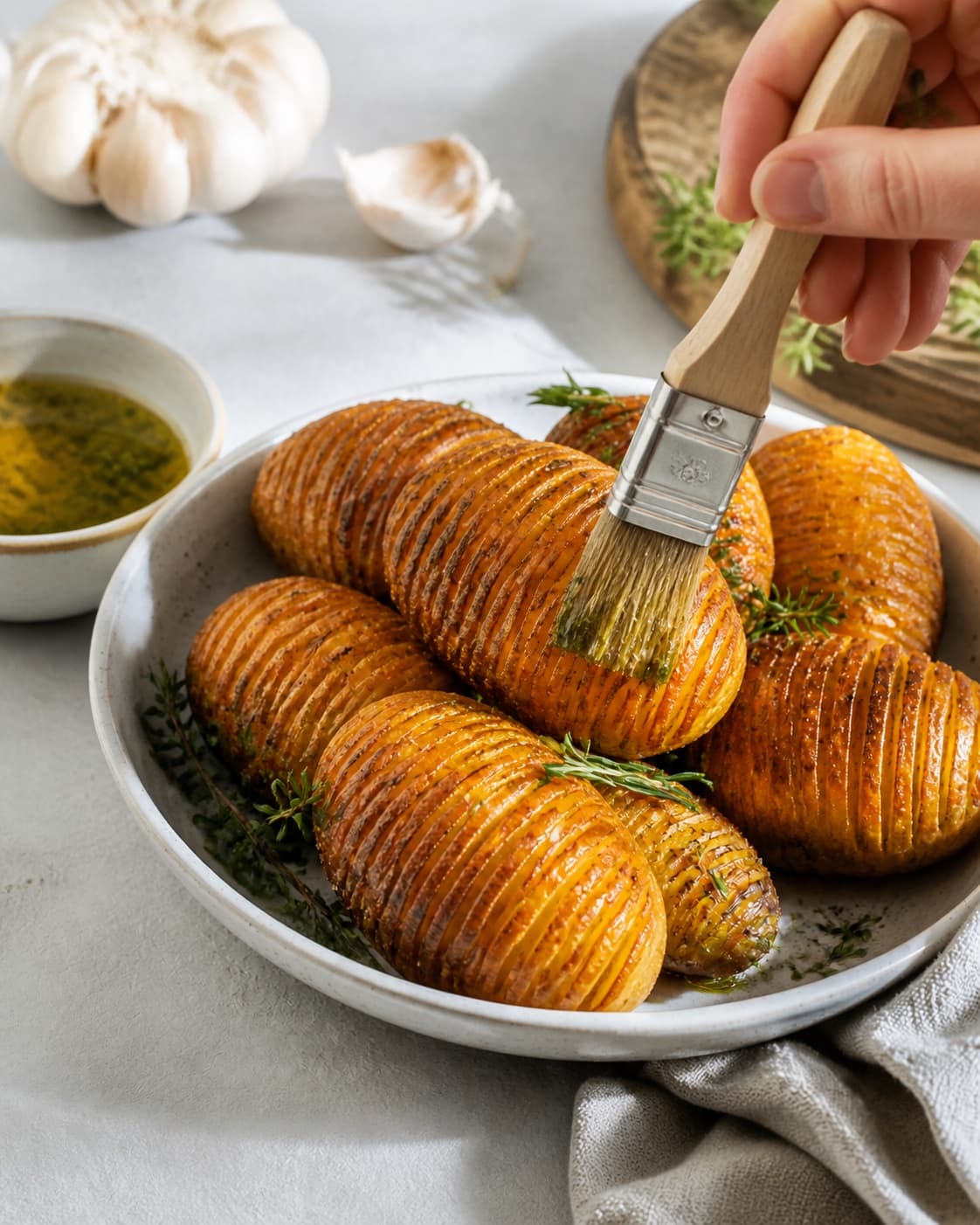 hasselback kartofler developing an even golden crust under tilberedningen af hasselback kartofler