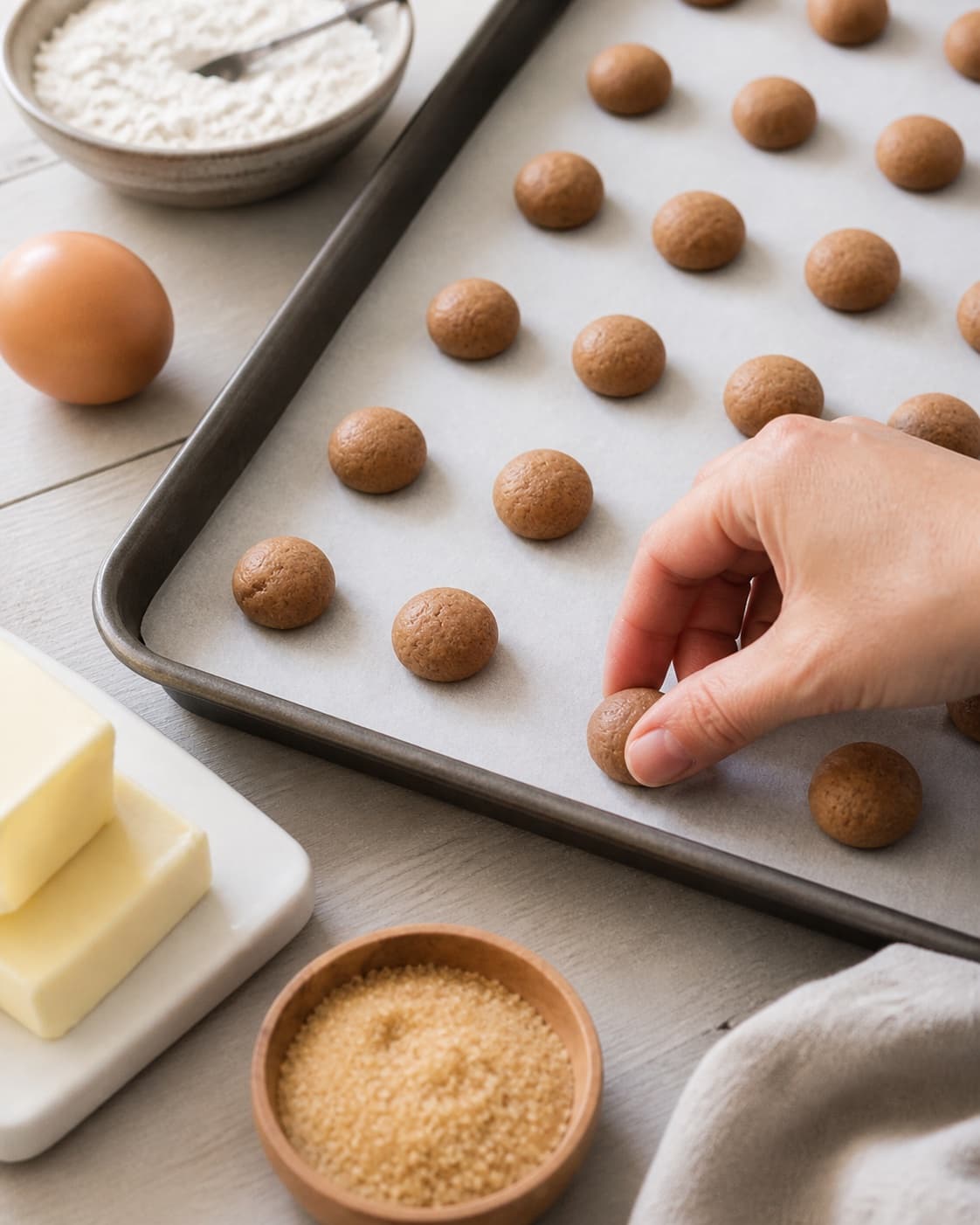 pebernødder being portioned evenly before baking under tilberedningen af pebernødder