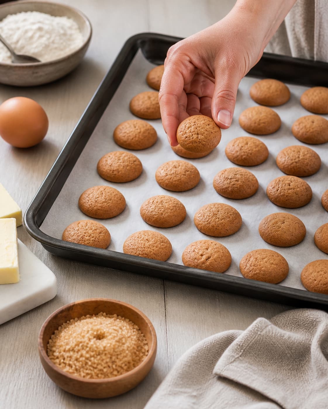 pebernødder baking until golden with a visibly set centre under tilberedningen af pebernødder