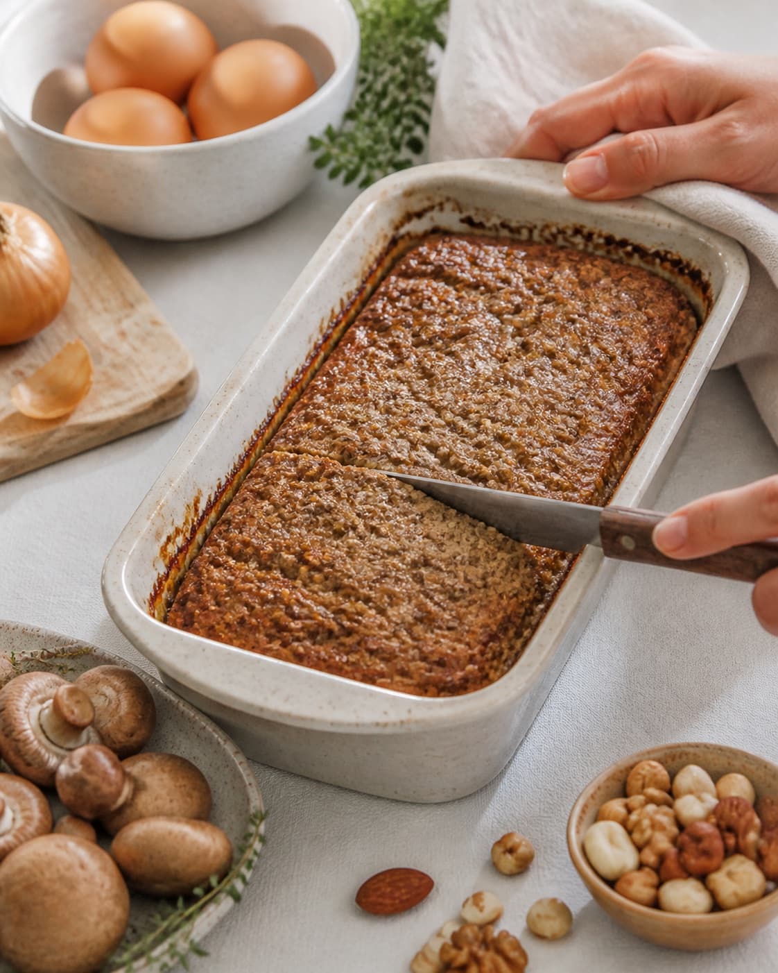 nøddepostej med svampe baking until golden with a visibly set centre under tilberedningen af nøddepostej med svampe