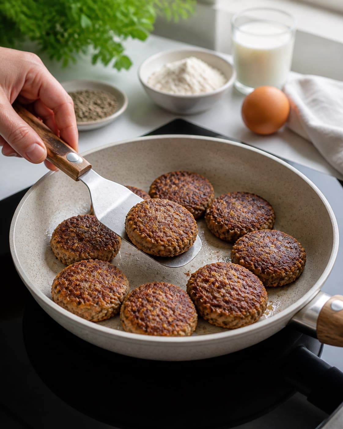 Golden linsefrikadeller resting briefly before serving under tilberedningen af linsefrikadeller