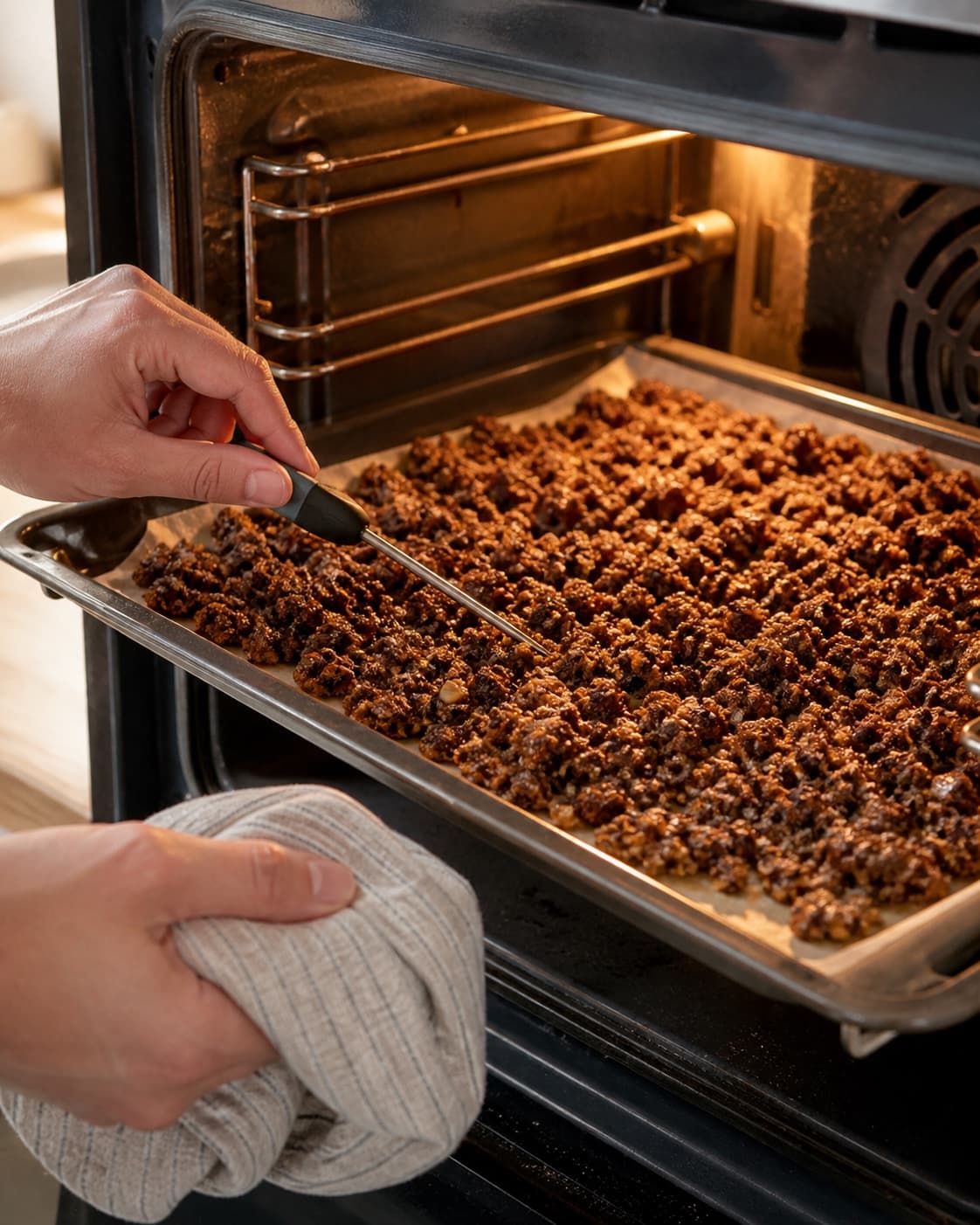 ymerdrys af rugbrødsrester – knasende sprød! roasting evenly while its centre temperature is checked under tilberedningen af ymerdrys af rugbrødsrester – knasende sprød!