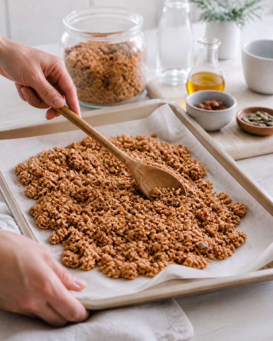 sprød granola – god basisopskrift! developing an even golden crust under tilberedningen af sprød granola – god basisopskrift!