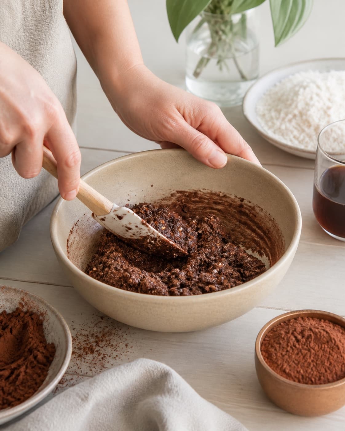 The batter or dough for romkugler being gently combined under tilberedningen af romkugler