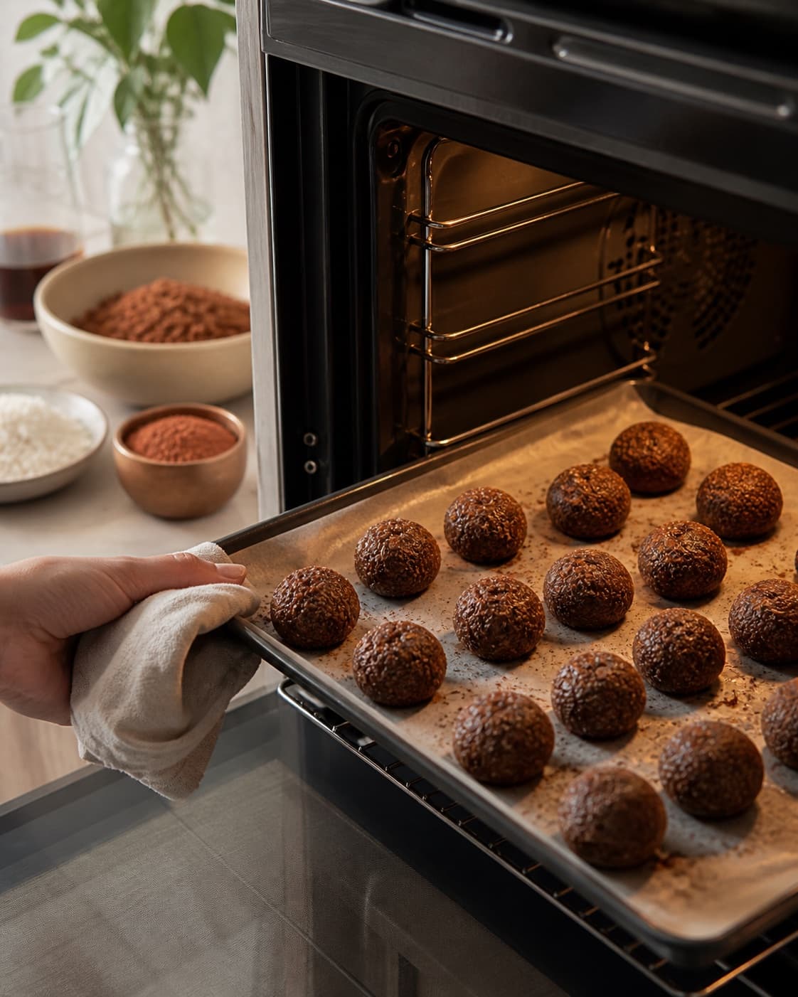 romkugler baking until golden with a visibly set centre under tilberedningen af romkugler