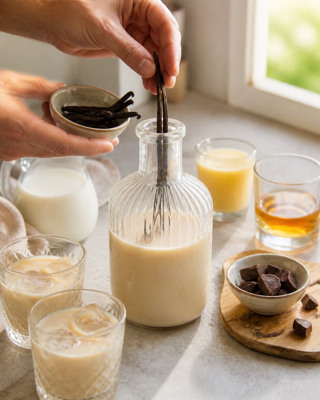 Flavour being extracted for hjemmelavet baileys under tilberedningen af hjemmelavet baileys