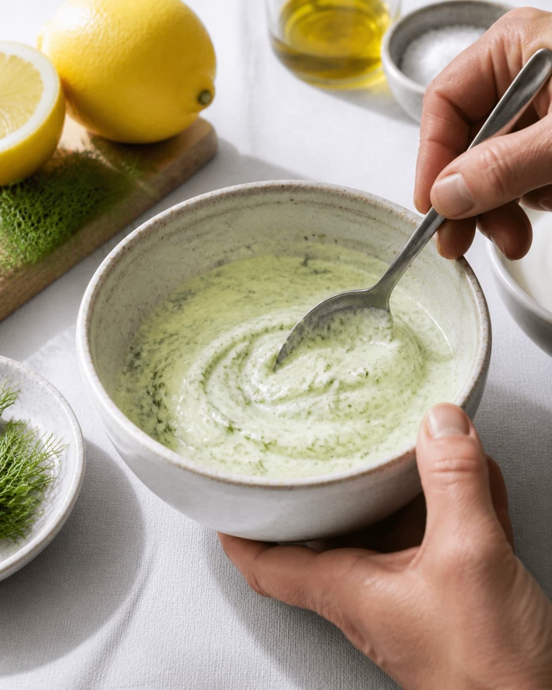 urtecreme being gently combined without crushing the ingredients under tilberedningen af urtecreme