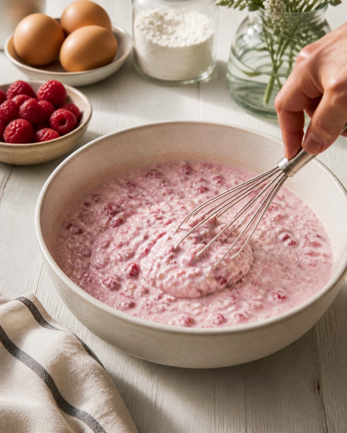 Rested cohesive mixture for arme riddere – french toast med hindbærcreme ready for the pan under tilberedningen af arme riddere – french toast med hindbærcreme