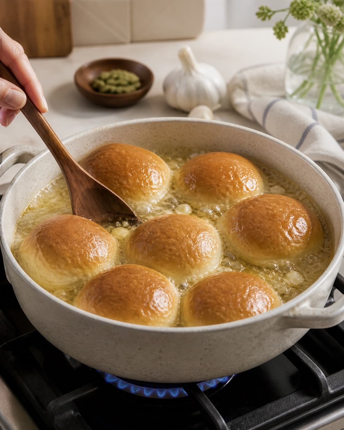 varme hveder gently simmering with visible ingredients under tilberedningen af varme hveder