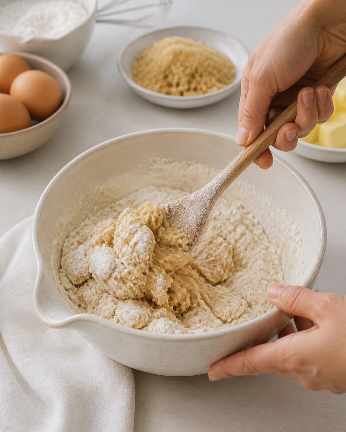The batter or dough for kammerjunkere being gently combined under tilberedningen af kammerjunkere