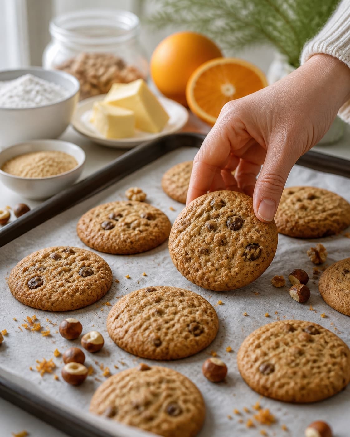 cookies med nødder og appelsin baking until golden with a visibly set centre under tilberedningen af cookies med nødder og appelsin