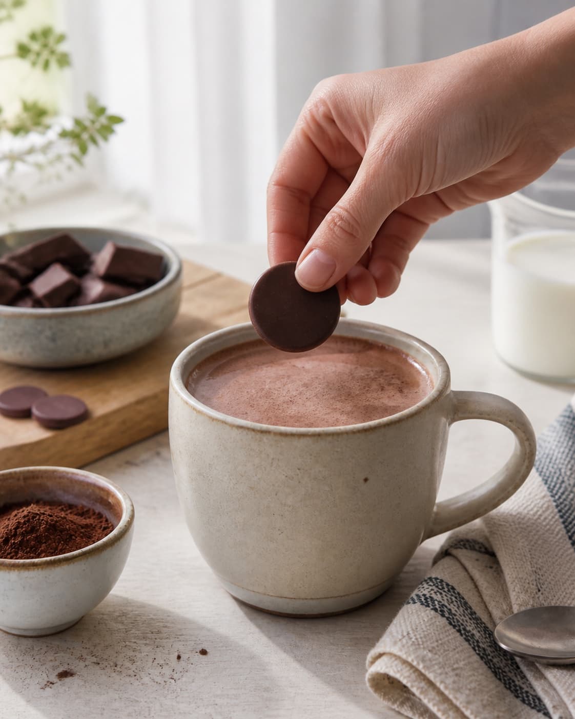 The flavour balance of varm chokolade being adjusted under tilberedningen af varm chokolade