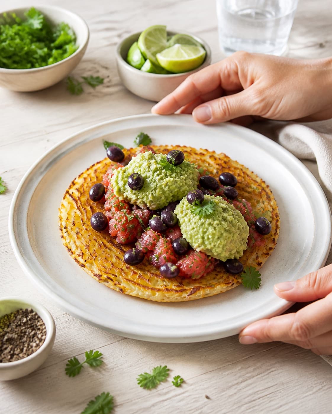 Golden pommes rösti med mexicansk inspireret fyld resting briefly before serving under tilberedningen af pommes rösti med mexicansk inspireret fyld